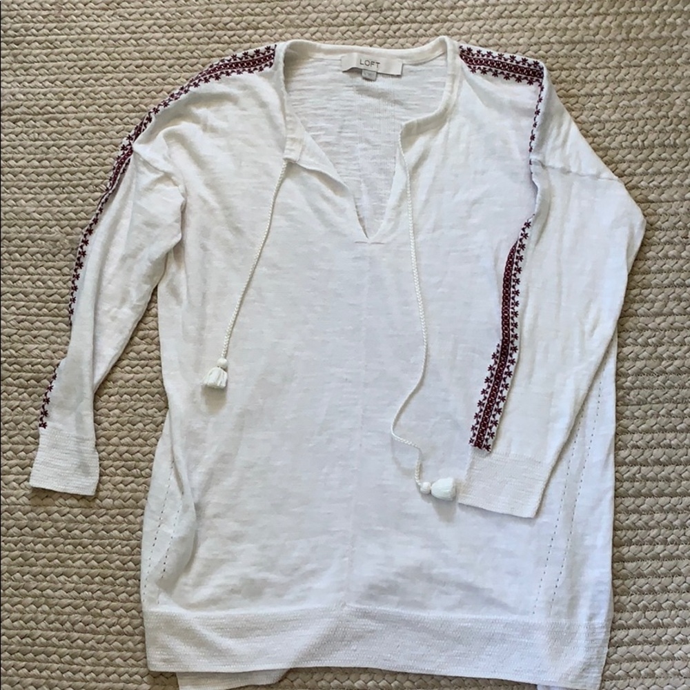 LOFT 3/4 sleeve embroidered shirt